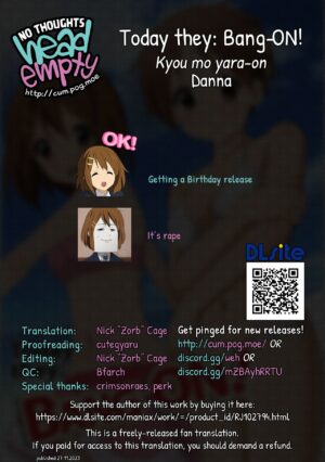 [Danna] Kyou mo Yaraon! | Today they: Bang-ON! (K-ON!) [English] [head empty] [Digital]