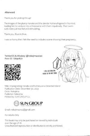 (C103) [Nekolovelandou (Nekojima)] Hanako to Koharu o Mujintou de Haramaseru Hon | Impregnating Hanako and Koharu in a Deserted Island (Blue Archive) [English] [Project Valvrein]